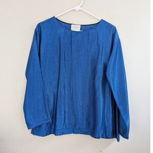 forte forte LINCANTO Blue Metallic Silk Wool‎ Blend Long Sleeve Shirt Italy Sz 0